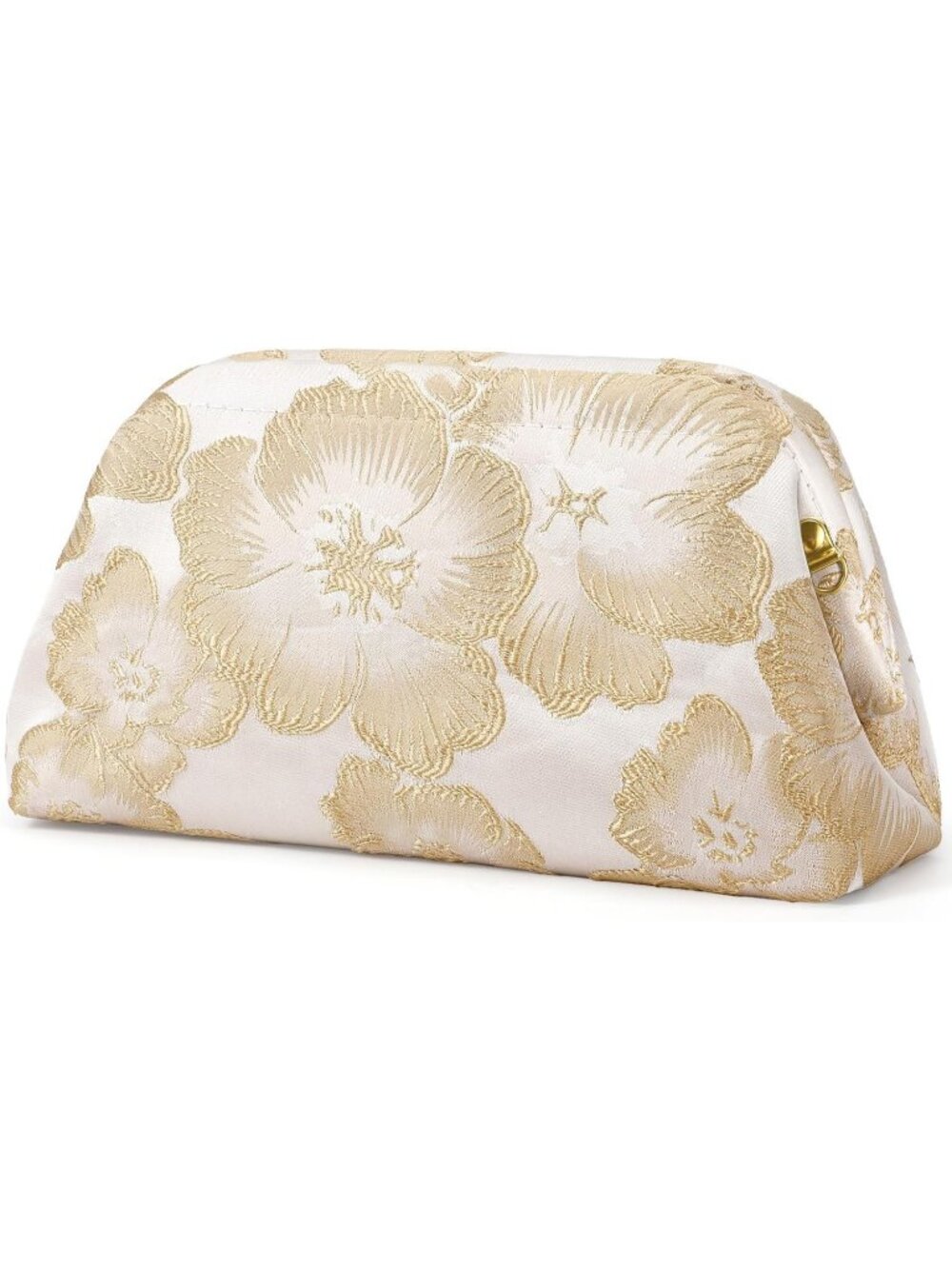 Women's Light Gold Floral Embroidered Kiss Lock Frame Clutch Evening Bag Purse